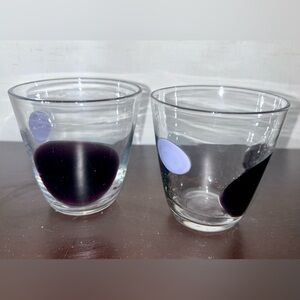 2 Bormioli, glass tumblers. Old Fashion / Lowball glasses. Purple. 3.75” Italy